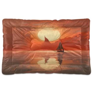 Imagem de Wassud Cama de barco à vela pôr do sol ao ar livre para cães pequenos, lavável, impermeável, tapete de viagem para animais de estimação, cama portátil para gatos com fundo antiderrapante para uso