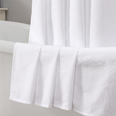 Imagem de Aiyufeng Cortinas de chuveiro brancas para banheiro, cortina de chuveiro em tecido de poliéster macio texturizado em relevo tipo pontilhado, lavável na máquina, spa de hotel, lavável na máquina