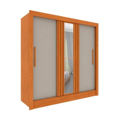 Imagem de Guarda-Roupa Casal Ripado com Espelho Paraty Flex 3 Portas 4 Gavetas Cinamomo e Off White