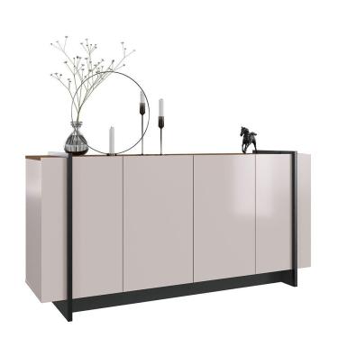 Imagem de Aparador Buffet Copacabana 160cm 4 Portas De Giro - Ssx Multicoisas Cor Off White/nogueira Real/preto Fosco