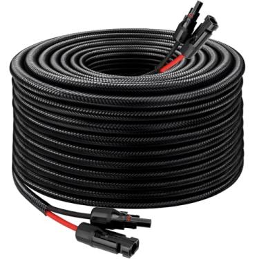 Imagem de Cabo de extensão de painel solar - Fio solar de 10 AWG 30 m com conector impermeável fêmea e macho com proteção retardante de chamas para trailer, sistemas fotovoltaicos, casa, barco, painéis solares
