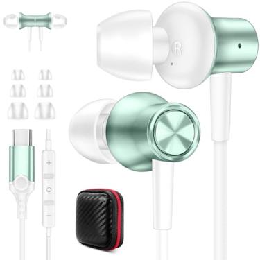 Imagem de Jiunai Fones de ouvido USB C para iPhone 17 16 de 15 polegadas com plugue USB C, controle de volume estéreo magnético, fones de ouvido tipo C para Samsung Galaxy S25 S24 Ultra Pixel 10 iPad Pro, verde
