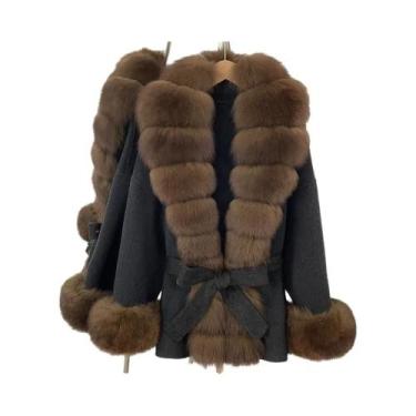 Imagem de Casaco De Inverno Feminino Com Punhos De Pele De Raposa Natural, Casac