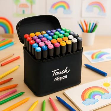 Imagem de Canetinhas Coloridas24 48 60 Cores - Ponta Dupla, Secagem Rápida, Não Tóxicas, Estojo Prático, Ideal para Desenhos, Artesanato, Arquitetura e Estudos - Qualidade e Versatilidade! (48)