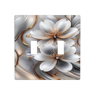 Imagem de Capas decorativas para interruptores de luz, moderno, prata, mármore, floral, 2 gangs, placa de parede com interruptor duplo, capa decorativa para decoração de casa