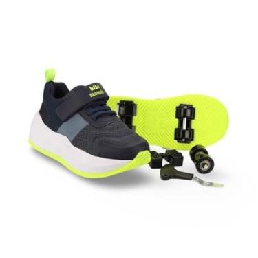 Imagem de Tênis Infantil Menino Bibi com Rodinhas Skatenis Marinho com Amarelo-Masculino