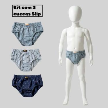 Imagem de Kit C/ 3 Cueca Slip Masculina De Algodão Estampado Lipys 313, Azul cin