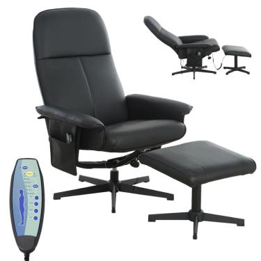 Imagem de Poltrona Reclinável Massageadora Aquecimento Apoio Pés Cadeira Papai Relaxante Preta Importway Iwm02