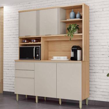 Imagem de Cozinha Compacta Austin 5 Portas 2 Gavetas 100% Mdf Jequitiba/Gris Fosco - Linea Brasil