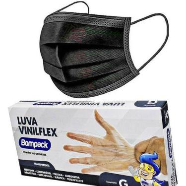 Imagem de Mascara Descartável Preta+ Luva Bompack Transparente G - DAIFPRO