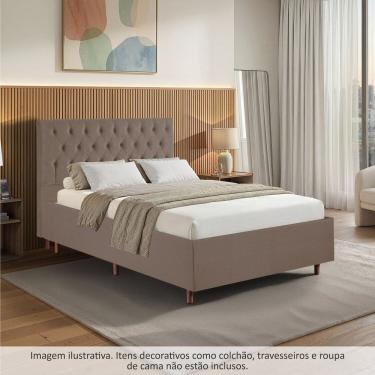 Imagem de Kit Cama Box Casal e Cabeceira em Madeira Maciça Estofada Espresso Móveis Marrom Claro