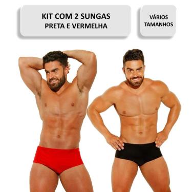 Imagem de Kit Com 2 Sungas Masculinas Preta/Vermelha Lisas Moda Praia