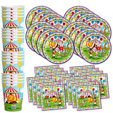 Imagem de Conjunto de suprimentos para festa de aniversário Galore Little Circus Carnival Birthday Plates Guardanapos Copos Kit de louça para 16