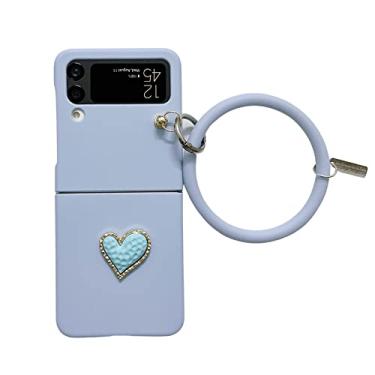 Imagem de Moda bonito dos desenhos animados com diamante coração pulseira PC case para Samsung Galaxy Z Flip 4G 5G Flip 3 Case Z Flip 4 Z Flip 3, verde claro, para Samsung Z flip3