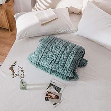 Imagem de Manta de algodão tricotada para sofá-cama de carro, ultra quente macio leve respirável e aconchegante lance antiestático-azul 150 * 200cm