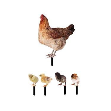 Imagem de ＫＬＫＣＭＳ 1 Conjunto Escultura de Galinha Estaca de Galinha Enfeites à Prova de Intempéries Figuras de Sinal Estátua de Animais Estacas Jardim para