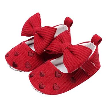 Imagem de 7c Sapatos para meninos e meninas sapatos únicos bordado coração laço primeiro andador sapatos todos os tênis para meninas, Vermelho, 6-12 Meses