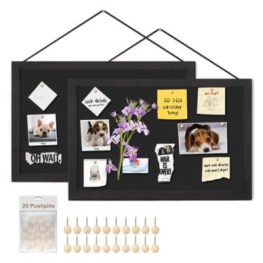 Imagem de Miratino Quadro de avisos, quadro de broches de linho preto de 40,64 cm x 28 cm para paredes, quadro de quadro de quadro de cortiça de exibição com moldura de madeira para sala de escritório, quarto escolar (pacote com 2)