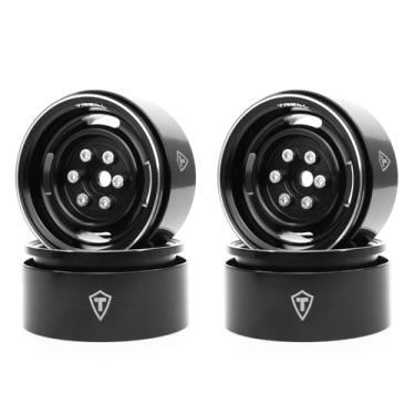 Imagem de TREAL 1.9 Beadlock Wheel Rims Heavy Duty Vintage Style CNC 1.9 Inch Wheels(4P) for 1:10 RC Crawler TRX-4 SCX10 III SCX10 PRO SCX10 II -Type P(Black)