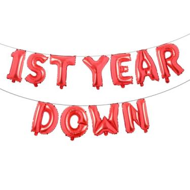 Imagem de 1st Year Down Banner Balloon, First Birthday,Football Theme Birthday Party,1st Year Down Football Baby shower Party Decorations (1ST YEAR DOWN Red)
