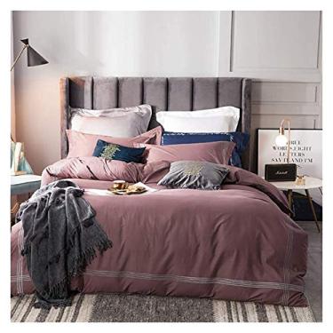 Imagem de Jogo de cama king size 100% algodão, capas de edredom, conjunto de cama 220 × 240 cm, lençol de cima, fronhas 4 peças solteiro – macio 100% (rosa Kng)