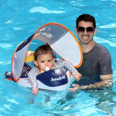 Imagem de Swimbobo Boia de natação infantil inflável para bebês com suporte de segurança, acessórios de piscina para 3 a 36 meses (nave espacial azul profundo, grande)