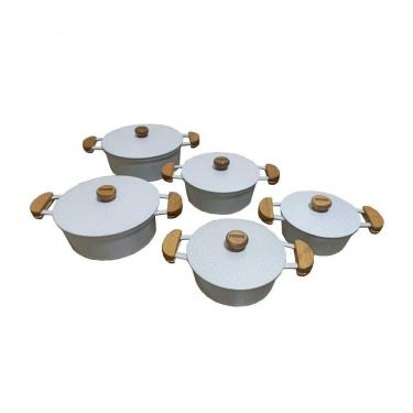 Imagem de Jogo 5 Panelas Alumínio Fundido Branca Tampa Pesada Extang