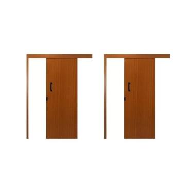 Imagem de Kit com 2 Portas de Correr Madeira 215x90cm Sobrepor Reversível Melamínico Mogno