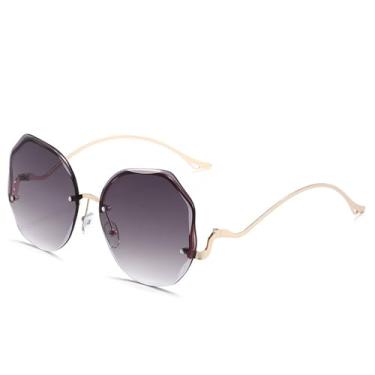 Imagem de HCPIHF Óculos de sol sem aro grandes Vogue Feminino Shades Óculos de sol para decoração Viagem Praia, 794, c3 gradiente cinza, tamanho único
