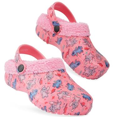 Imagem de Disney Tamancos Stitch Girls – Tamancos forrados com lã – Presentes de costura, Costura rosa/anjo, 9.5-10.5 Big Kid