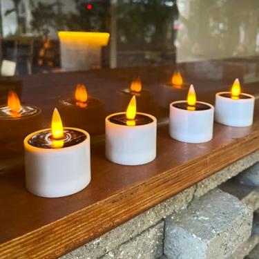 Imagem de Pacote com 6 velas de chá de energia solar, cintilação sem chama, IP65, à prova d'água, lâmpada de mesa solar, velas de LED com sensor de crepúsculo ao amanhecer para lanterna, jardim, acampamento,