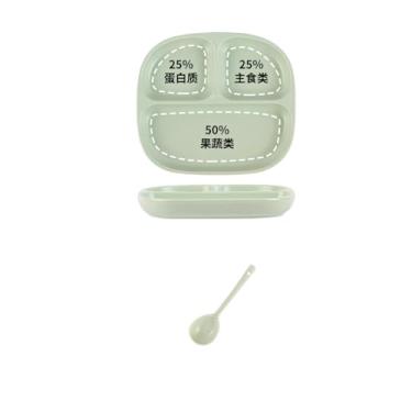 Imagem de Placa divisória de personalidade simples de cor sólida, prato de café da manhã doméstico utensílios de mesa de cerâmica de três grades - prato quadrado de três grades de 21,6 cm + colher torcida -