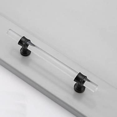 Imagem de Puxadores e puxadores de gaveta de cômoda para quarto, puxadores de maçaneta de armário de cristal transparente de acrílico, puxadores de barra em T para armário de cozinha (cor: preto, tamanho: 5,1