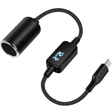 Imagem de WYMECT Adaptador USB C macho para isqueiro de 12 V, cabo de alimentação de 12 V 18 W para câmera de painel, tiras de luz LED de carro, GPS (1 pacote)