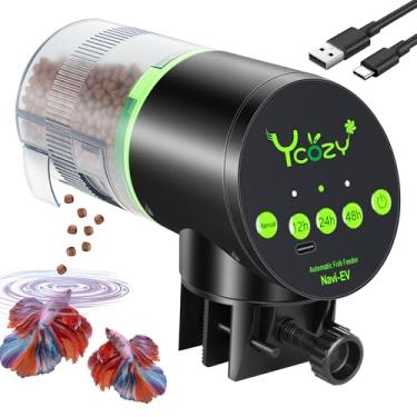 Imagem de Ycozy Alimentador automático de peixes recarregável com cabo USB à prova de umidade alimentador elétrico inteligente de peixes/tartarugas para aquário e tanque dispensador de alimentos para férias |