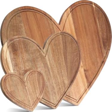 Imagem de Patelai 3 tábuas de charcutaria em forma de coração, tábuas de corte de madeira de acácia, lembrancinha de chá de panela, 3 tamanhos, bandejas de madeira, pão, pizza, presentes de casamento para chá