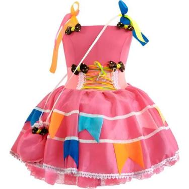 Imagem de Vestido Plus Size de Festa Junina Rosa de Luxo Com Bandeirinhas e Bols