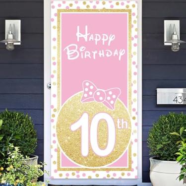 Imagem de Mouse rosa dourado com desenho animado Happy 10th Birthday Photo Banner Backdrop Suprimentos de fundo Oh Twodles Decoração tema para meninos e meninas, princesa, festa de aniversário, decoração de chá de bebê