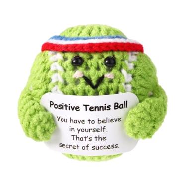 Imagem de Bola de tênis positiva, bola de tênis de suporte emocional com cartão positivo, boneca fofa de malha positiva, brinquedo de crochê inspirador engraçado para amantes de esportes amigos presentes