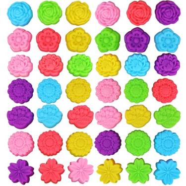 Imagem de 42uds Reutilizáveis Formas Silicone Assar, 7 Estilos Formas Silicone em Formato de Flor Antiaderente Mini Forminhas Cupcakes & Muffins para Assar Gelatina Doces Fabricação Sabão (Multicolor)