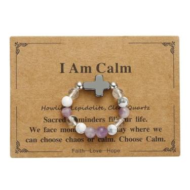 Imagem de oasymala Anel de pedra natural para mulheres – Joias de contas elásticas com cruz de hematita, design pronto para presente, Pedra, Sem pedra preciosa