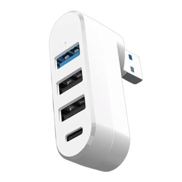 Imagem de YUELER Divisor USB 3.0 de 4 portas USB 3.0 com rotação de 180° com 3 portas USB, 1 porta de dados alimentada por USB C, extensor USB para laptop