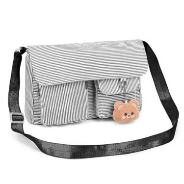 Imagem de Phaoullzon Bolsa tiracolo Kawaii fofa, bolsa mensageiro de lona, bolsa de ombro, presente para adolescentes, Listras pretas, Medium