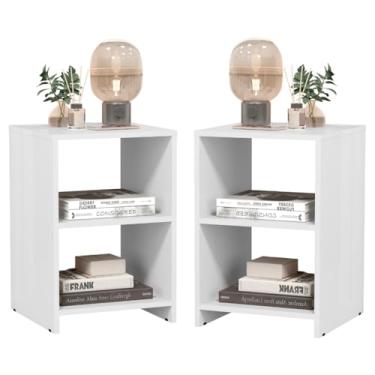 Imagem de Conjunto Kit 2 Mesas de Cabeceira Compacta de Quarto Mesinha Apoio Lateral para Cabeceira Cama com 2 Nichos Organização e Decoração Abertos 48cm x 33cm x 30cm Design Clean Dubai (Branco)