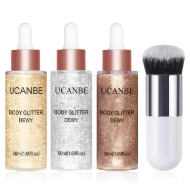 Imagem de Iluminador líquido Glitter UCANBE Dewy Drops 50 mL x3 com pincel