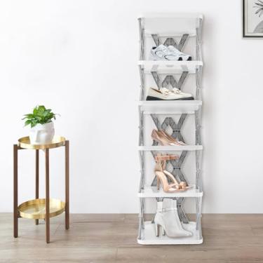 Imagem de Prateleira vertical para sapatos de 6 níveis, ajustável, delicada, sem instalação, compartimentos estreitos para sapatos, prateleira, organizador de sapatos estável, prateleira de sapatos para