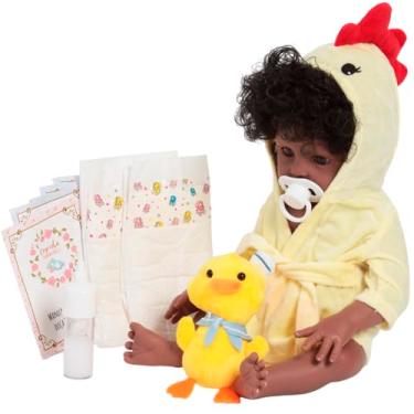 Imagem de Boneco Reborn Realista Negro Corpo Silicone Roupão Pelúcia