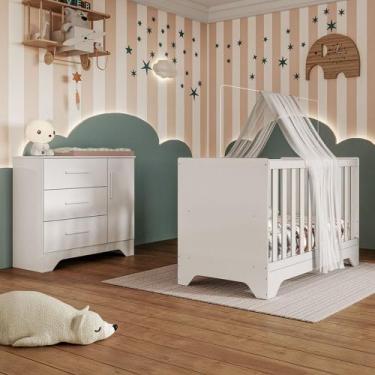 Imagem de Quarto de Bebê Completo Isadora 100% Mdf 1 Porta 3 Gavetas Branco Bril
