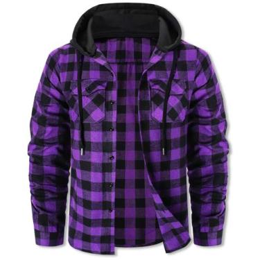 Imagem de Jaqueta de flanela com capuz para homens, roxo cromante, preto - Cromo
