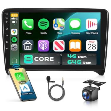 Imagem de 5/6 GHz WiFi 8 núcleos 4 GB + 64 GB Rádio para Audi TT MK2 2006-2014 estéreo para carro com carplay sem fio Android Auto, câmera de backup, tela de toque IPS de 22 cm, Android Auto, 5.1Bluetooth